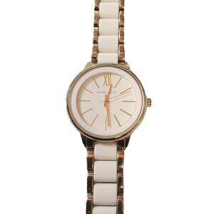 Anne Klein Women's White and Rose Gold Ceramic Link Watch